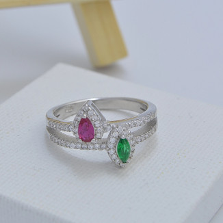 Emerald & Fuchsia Twin Ring